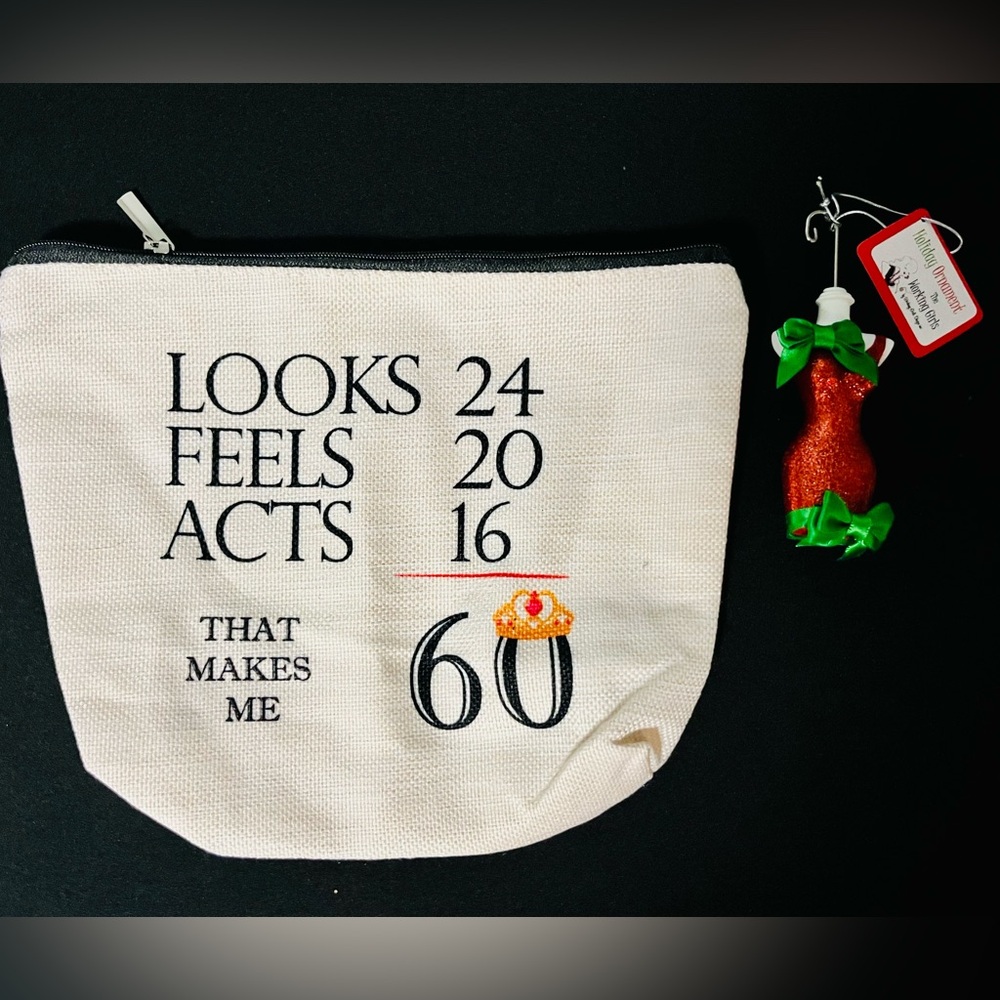 Blue Leaves 60th Birthday 9"W x 7"H Carry Bag With Free Vintage Ornament. NWT.
